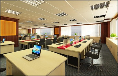 Thiết kế văn phòng mở hiện đại với vách ngăn kính tại Hà Nội