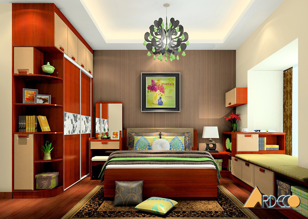 Thiết kế nội thất phòng ngủ ấm áp với màu gỗ trầm
