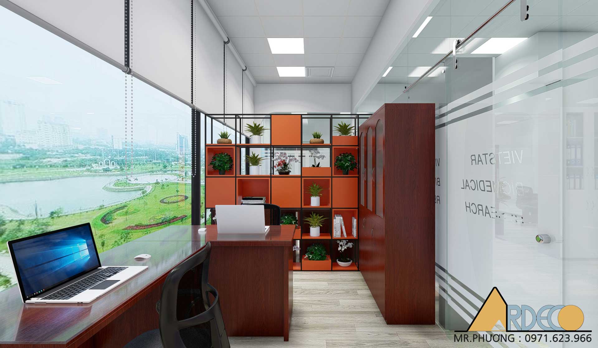thiết kế văn phòng nhỏ đẹp tràn đầy ánh sáng
